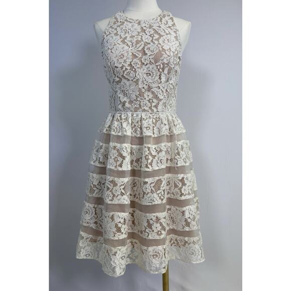 AQUA White Lace Dress Sleeveless Layered Party Cocktail Dress Sz 6 - Picture 1 of 12